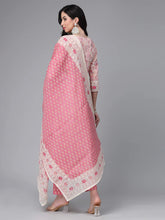 Women's Floral Printed Cotton Naira Cut Kurta Pant Dupatta Set-KPDGOHER